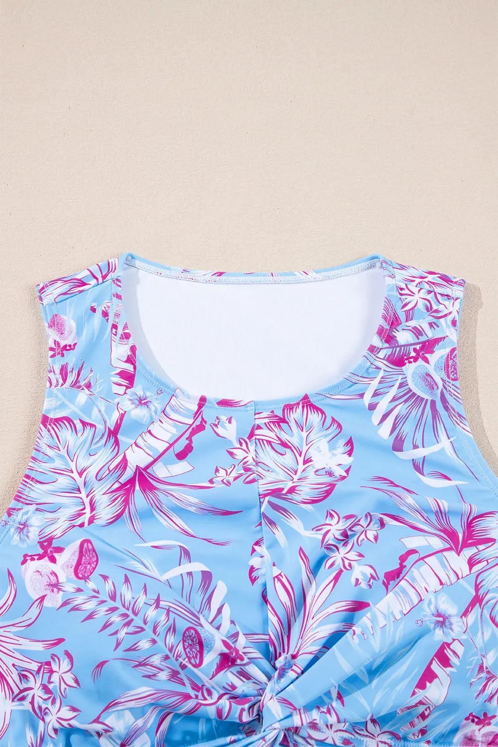 Sky Blue Plus Size Floral Print Twisted High Waist Bikini Set sold by Beagle Boutique product image thumbnail 5