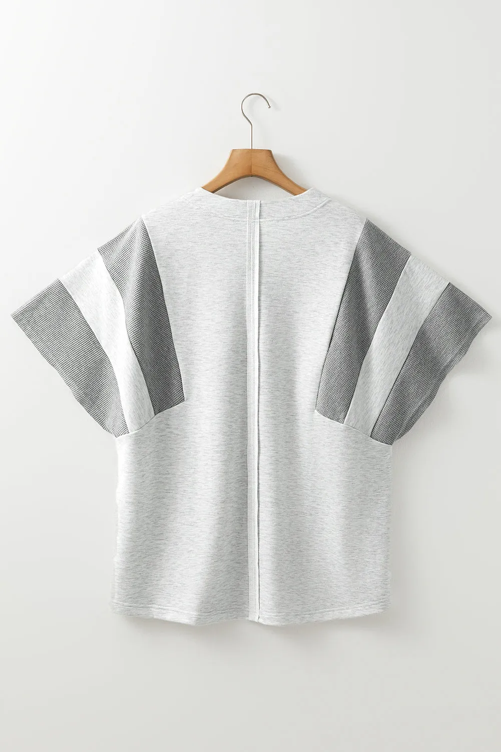 Light Grey Two Tone Contrast Waffle Knit Patched Buttoned V Neck Top sold by Beagle Boutique product image thumbnail 5