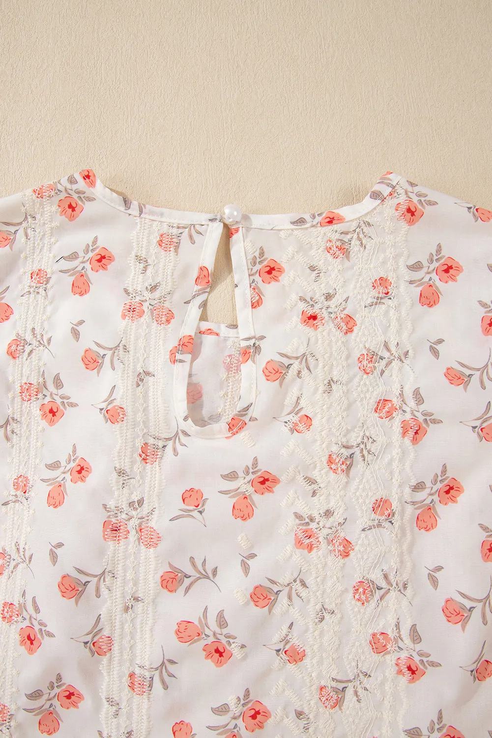 Pink Floral Print Embroidery Detail Crochet Cap Sleeve Blouse sold by Beagle Boutique product image thumbnail 4