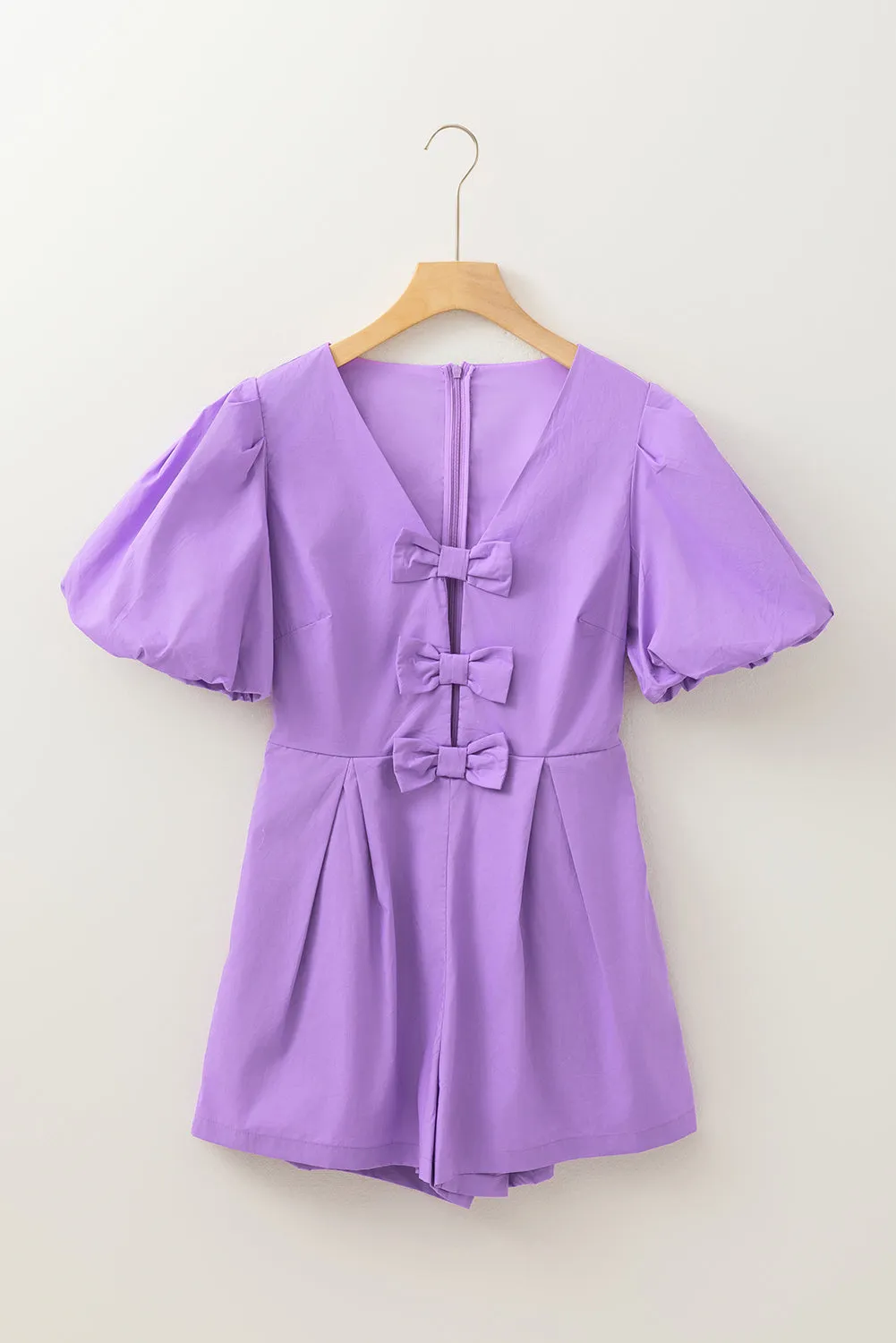 Wisteria Bow Decor Front V Neck Puff Sleeve Romper sold by Beagle Boutique product image thumbnail 4