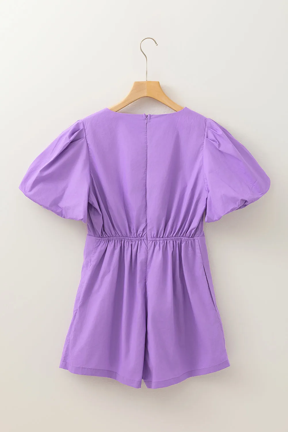 Wisteria Bow Decor Front V Neck Puff Sleeve Romper sold by Beagle Boutique product image thumbnail 5