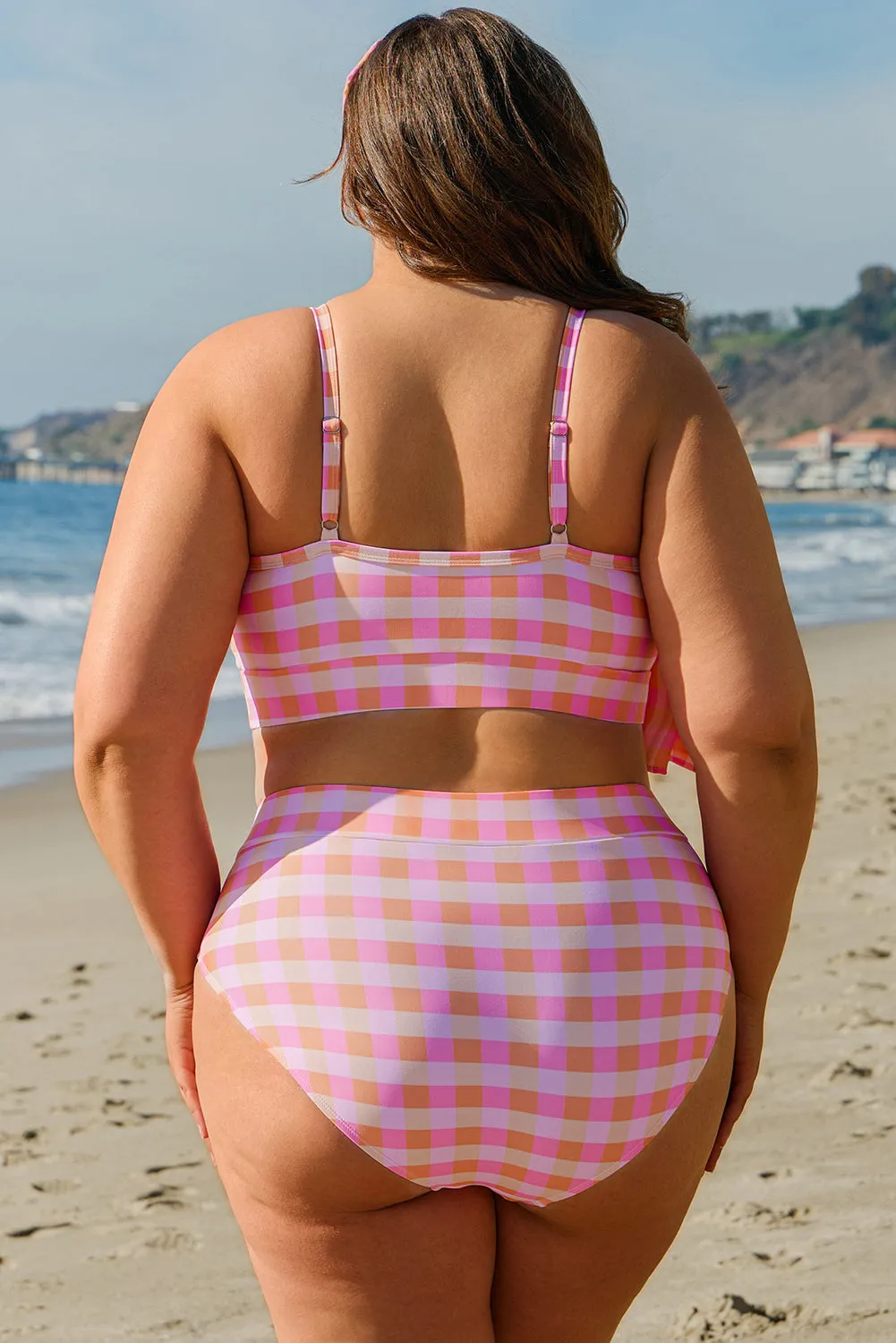 Pink Plus Size Plaid Print High Waist Bikini Set sold by Beagle Boutique