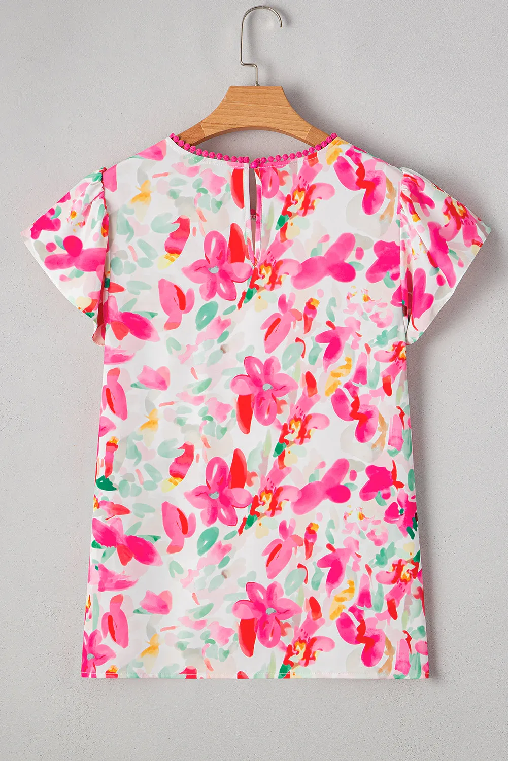 Rose Floral Print Flutter Sleeve Round Neck Casual Blouse sold by Beagle Boutique product image thumbnail 4