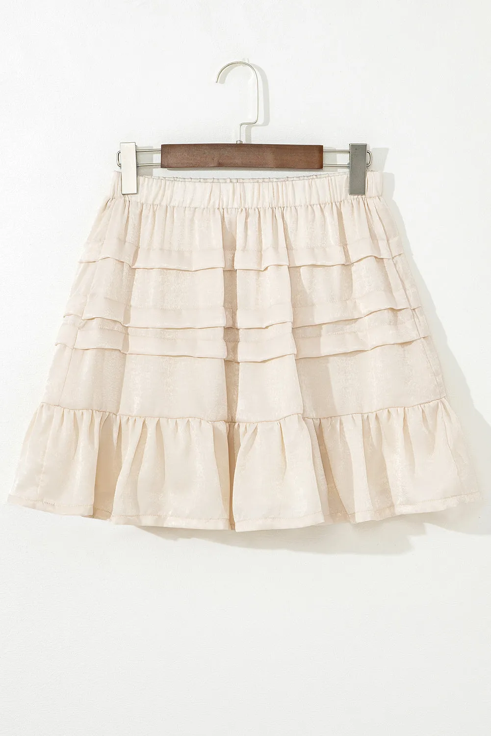 Beige Tiered Ruffled Hemline Elastic Waist Mini Skirt sold by Beagle Boutique product image thumbnail 5