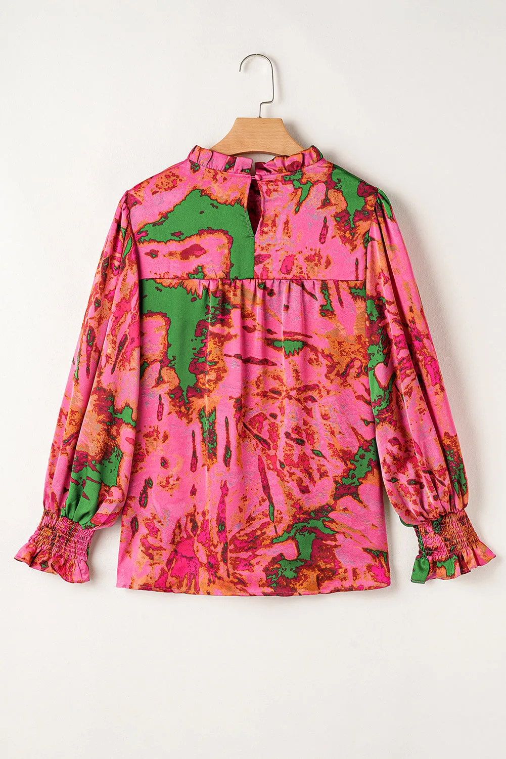 Rose Abstract Print Frill Neckline Smocked Puff Sleeve Blouse sold by Beagle Boutique product image thumbnail 5
