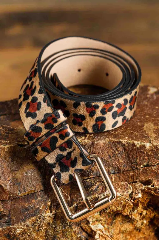 Camel Vintage Leopard Buckle Belt sold by Beagle Boutique