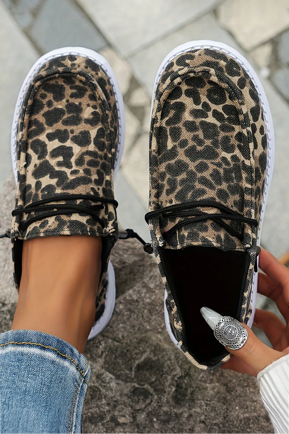 Coffee Lace-up Decor Leopard Canvas Shoes sold by Beagle Boutique product image thumbnail 4