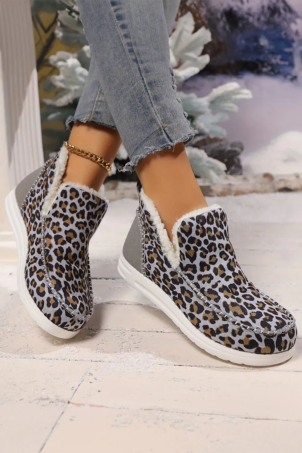 Dark Grey Leopard Print Fleece Lined Winter Snow Boots sold by Beagle Boutique product image thumbnail 3