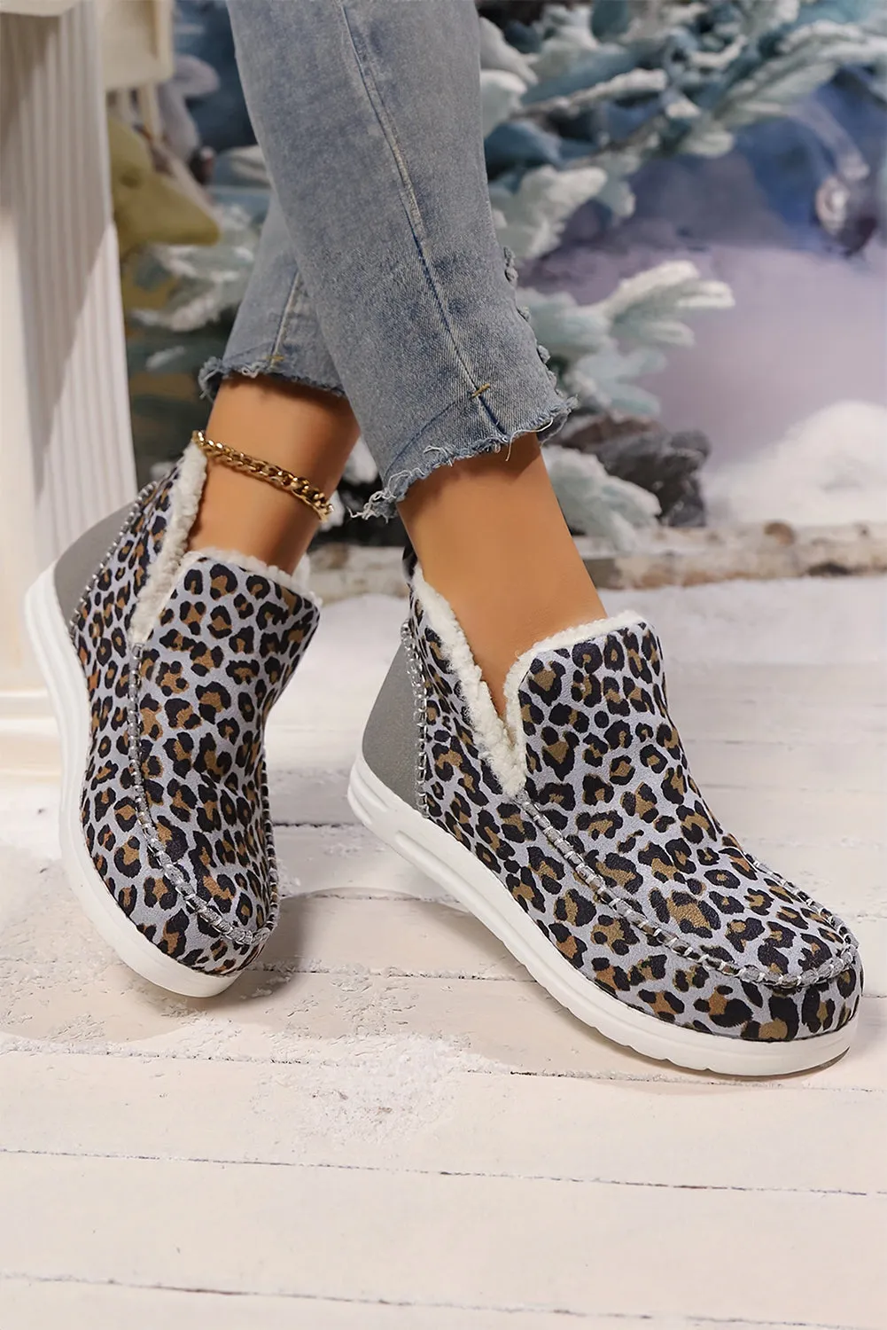 Dark Grey Leopard Print Fleece Lined Winter Snow Boots sold by Beagle Boutique product image thumbnail 5