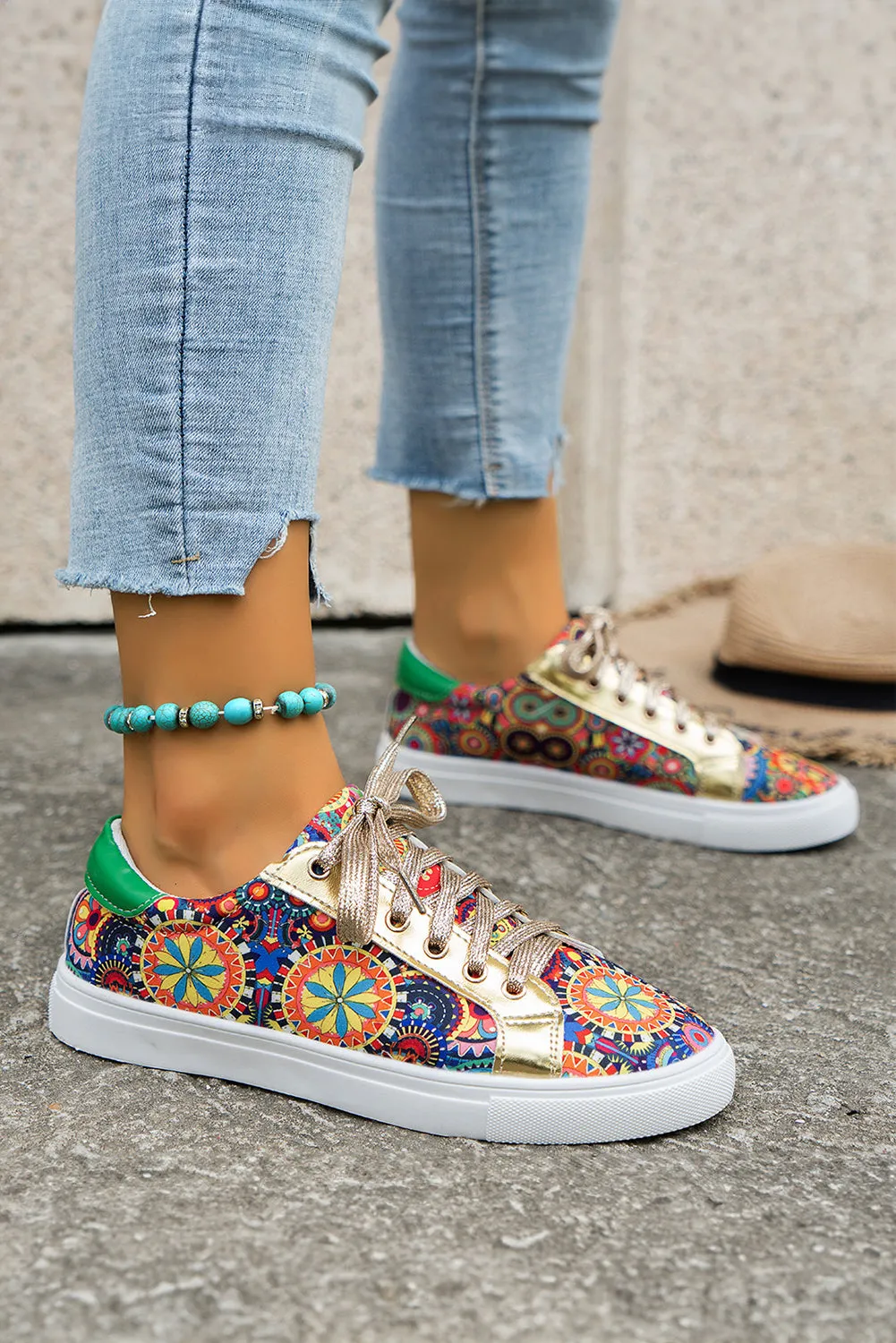 Gold Boho Geometric print Lace Up Trainers sold by Beagle Boutique product image thumbnail 2
