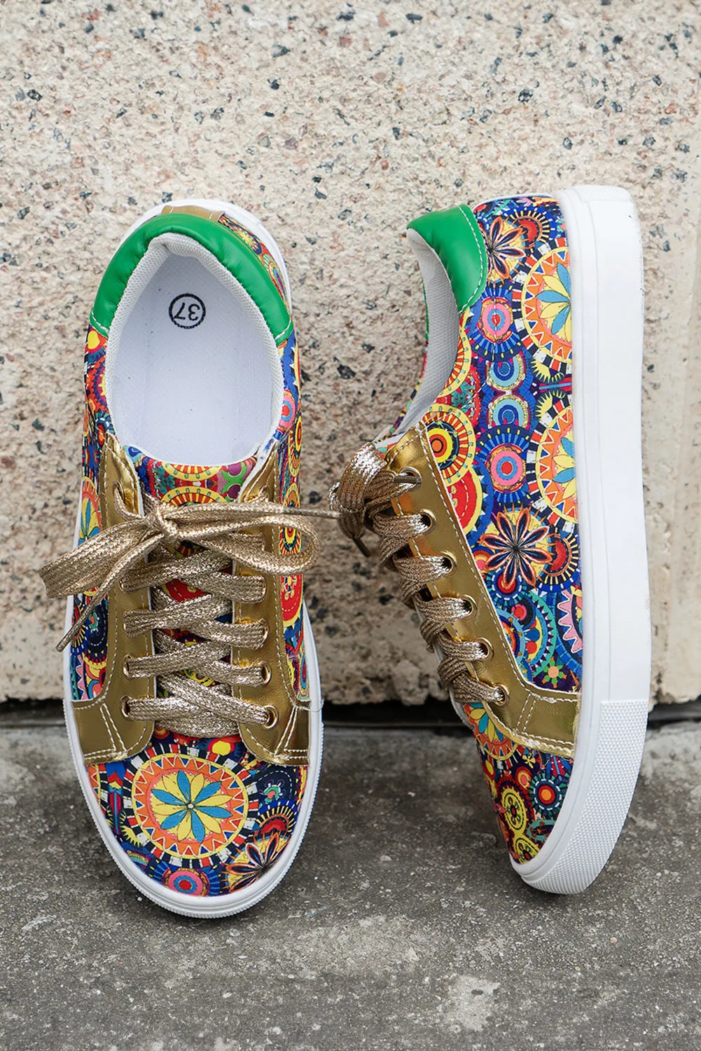 Gold Boho Geometric print Lace Up Trainers sold by Beagle Boutique product image thumbnail 5