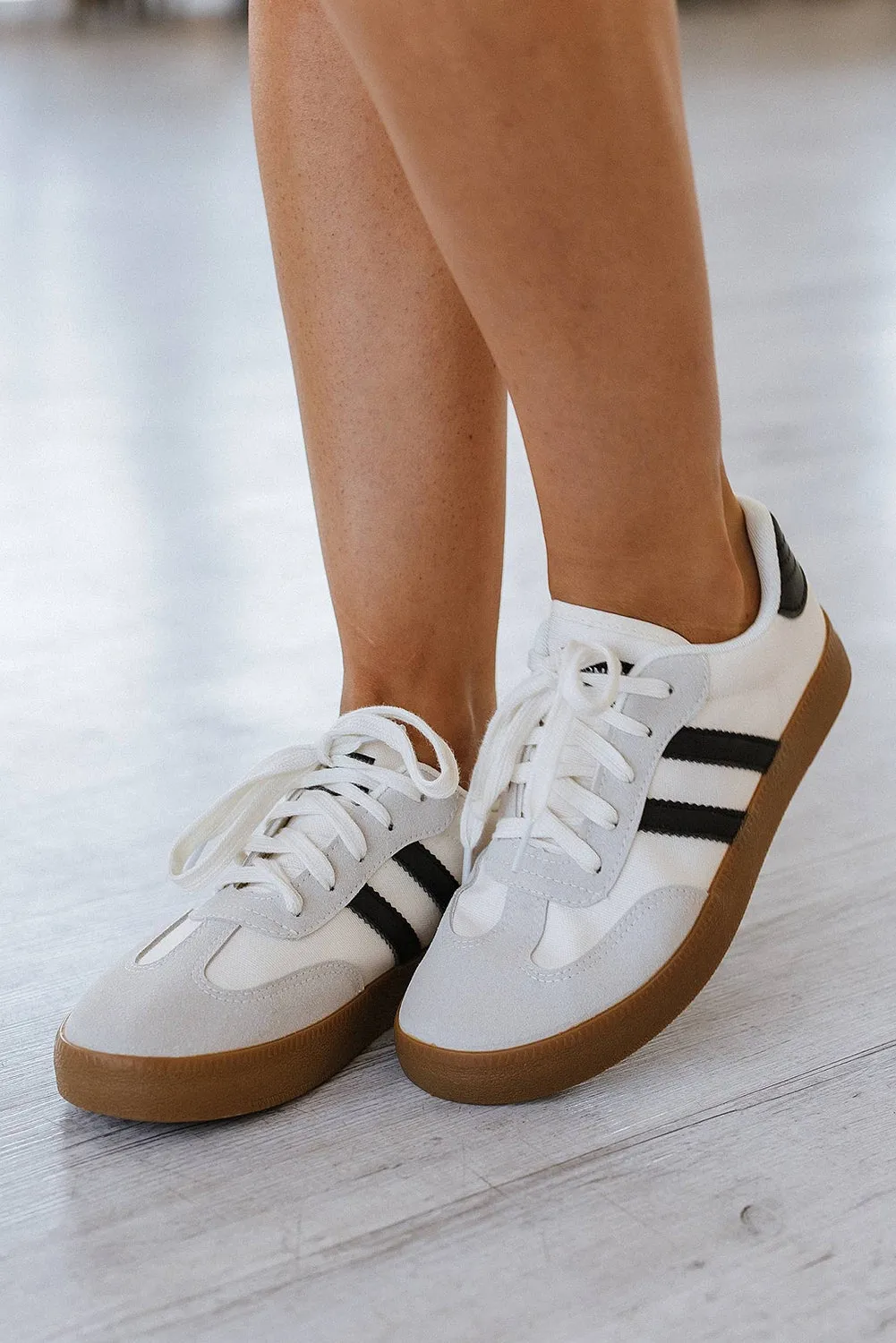 White Striped Lace Up Flat Trainers sold by Beagle Boutique product image thumbnail 3