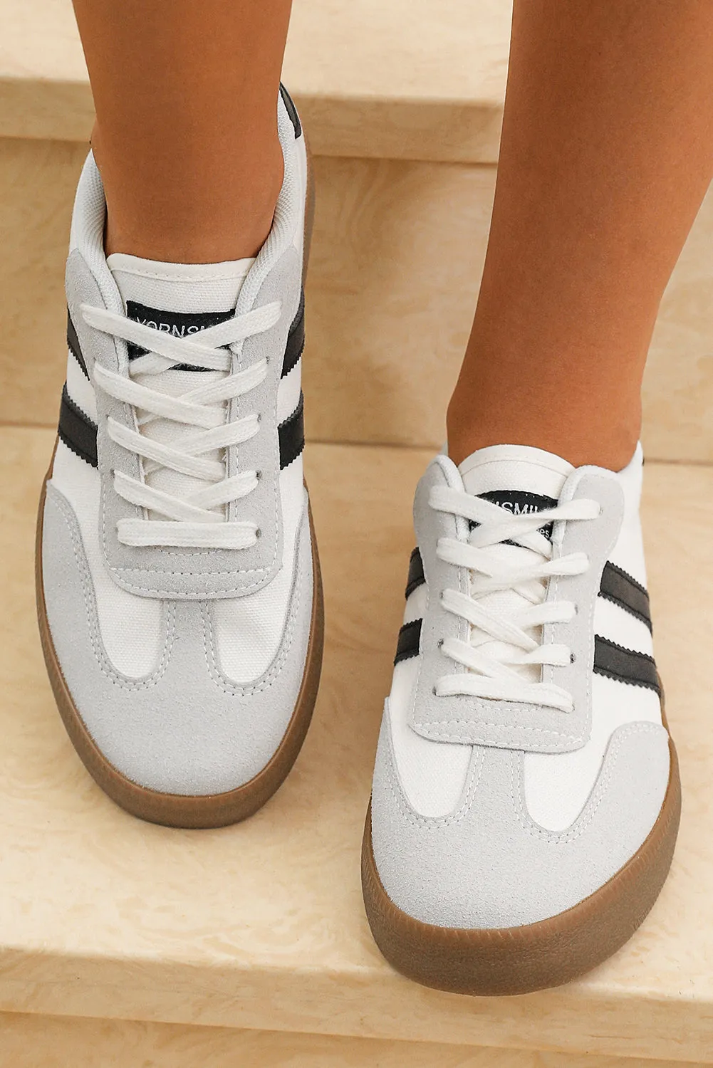 White Striped Lace Up Flat Trainers sold by Beagle Boutique product image thumbnail 4