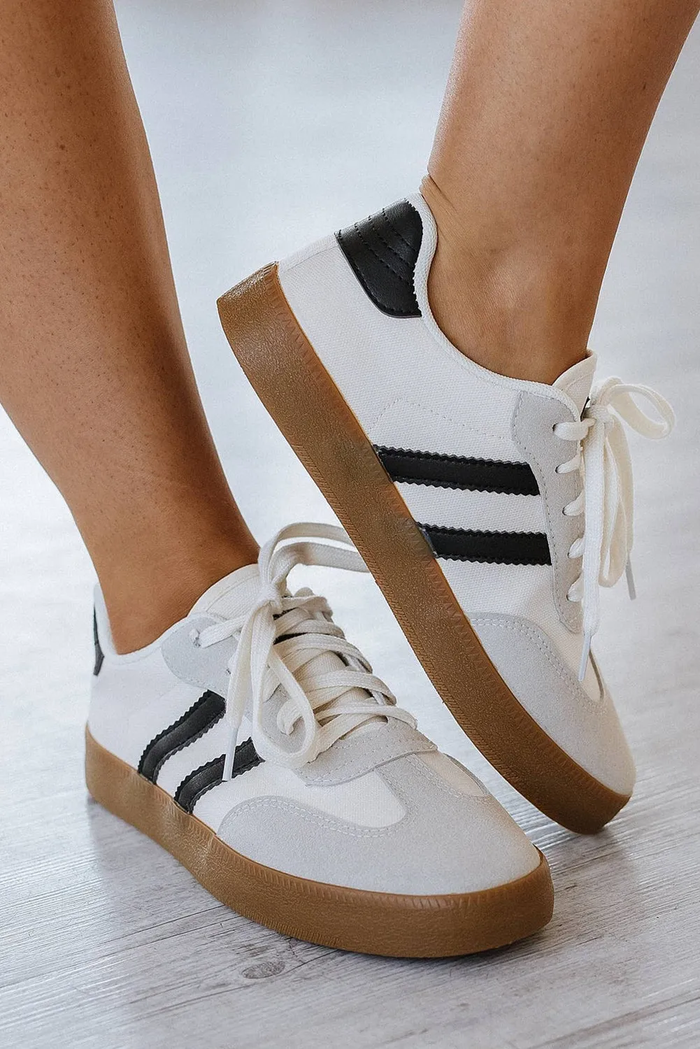White Striped Lace Up Flat Trainers sold by Beagle Boutique product image thumbnail 2