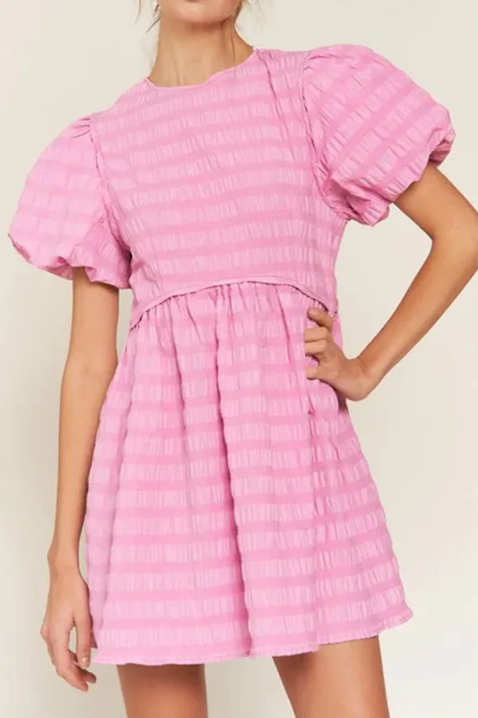 Bonbon Textured Bubble Sleeve High Waist Mini Dress sold by Beagle Boutique
