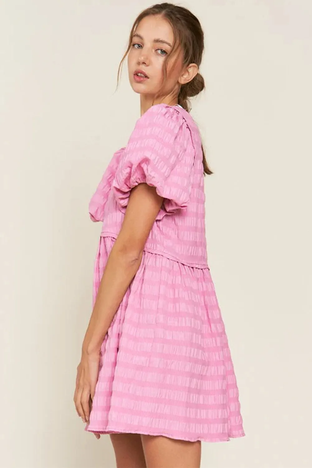 Bonbon Textured Bubble Sleeve High Waist Mini Dress sold by Beagle Boutique product image thumbnail 2