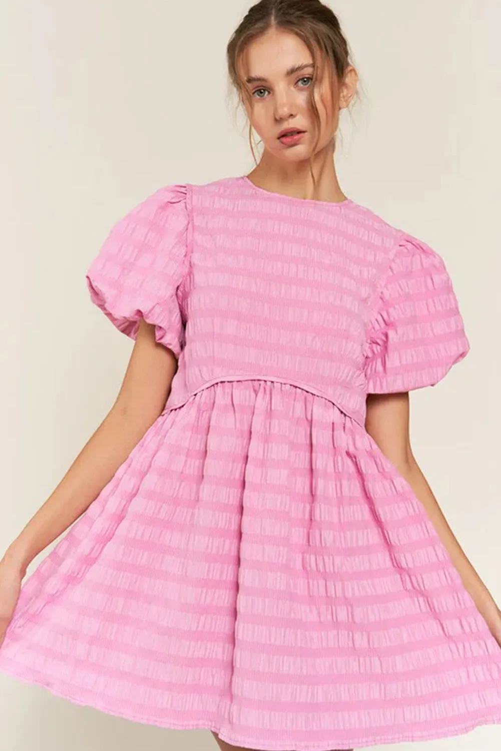 Bonbon Textured Bubble Sleeve High Waist Mini Dress sold by Beagle Boutique product image thumbnail 4