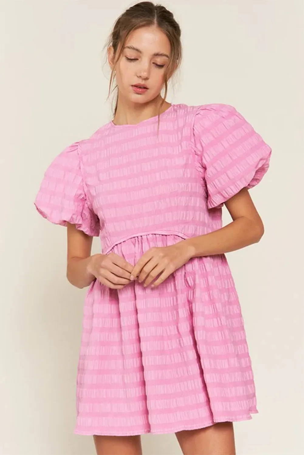Bonbon Textured Bubble Sleeve High Waist Mini Dress sold by Beagle Boutique product image thumbnail 3