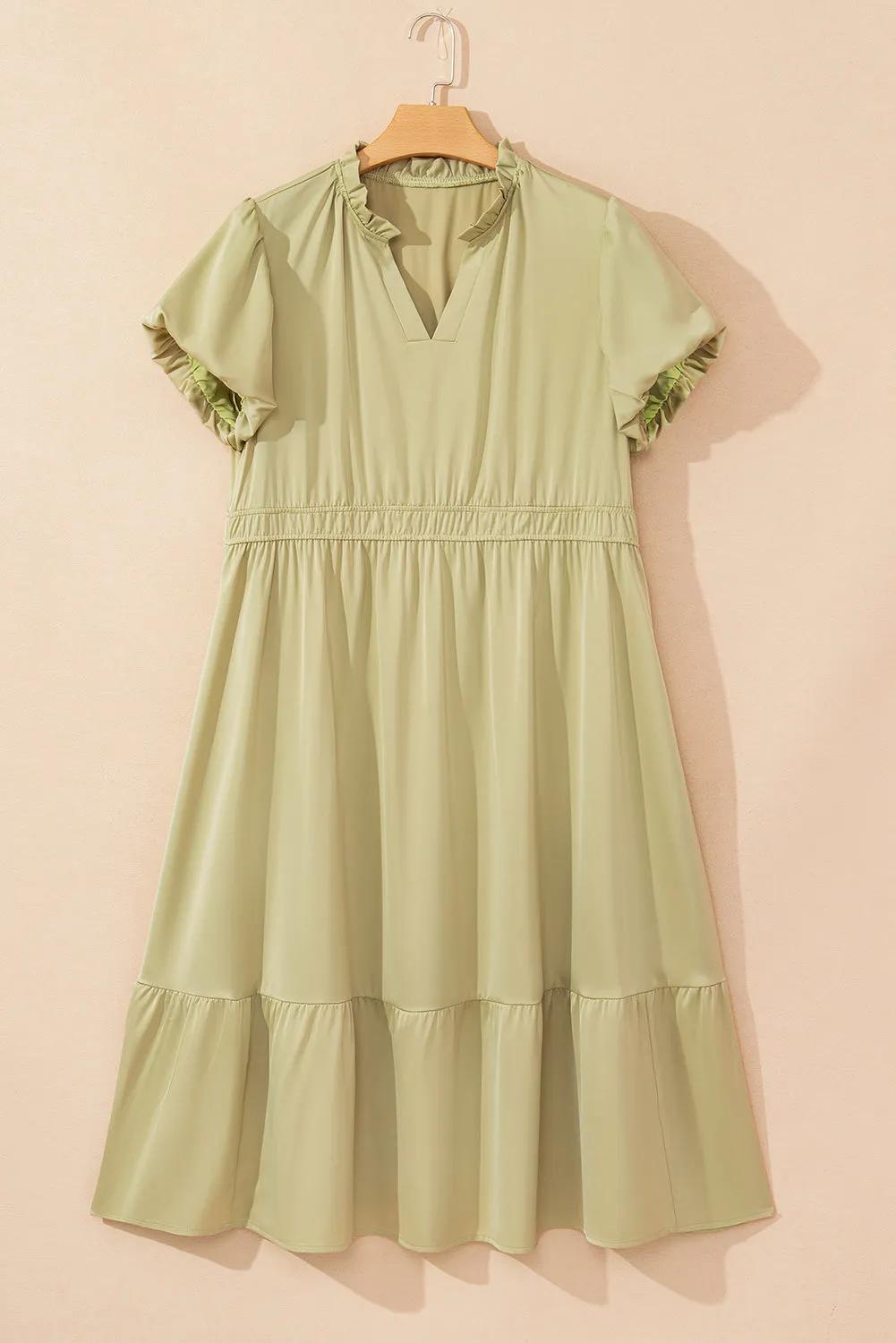 Laurel Green Notched V Neck Puff Sleeve Tiered Plus Size Maxi Dress sold by Beagle Boutique product image thumbnail 3