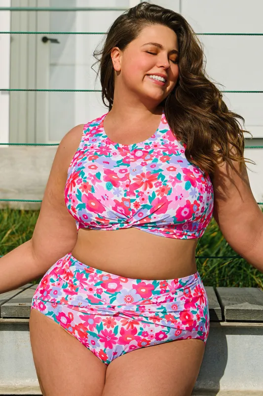 Rose Plus Size Floral Print Twisted High Waist Bikini Set sold by Beagle Boutique