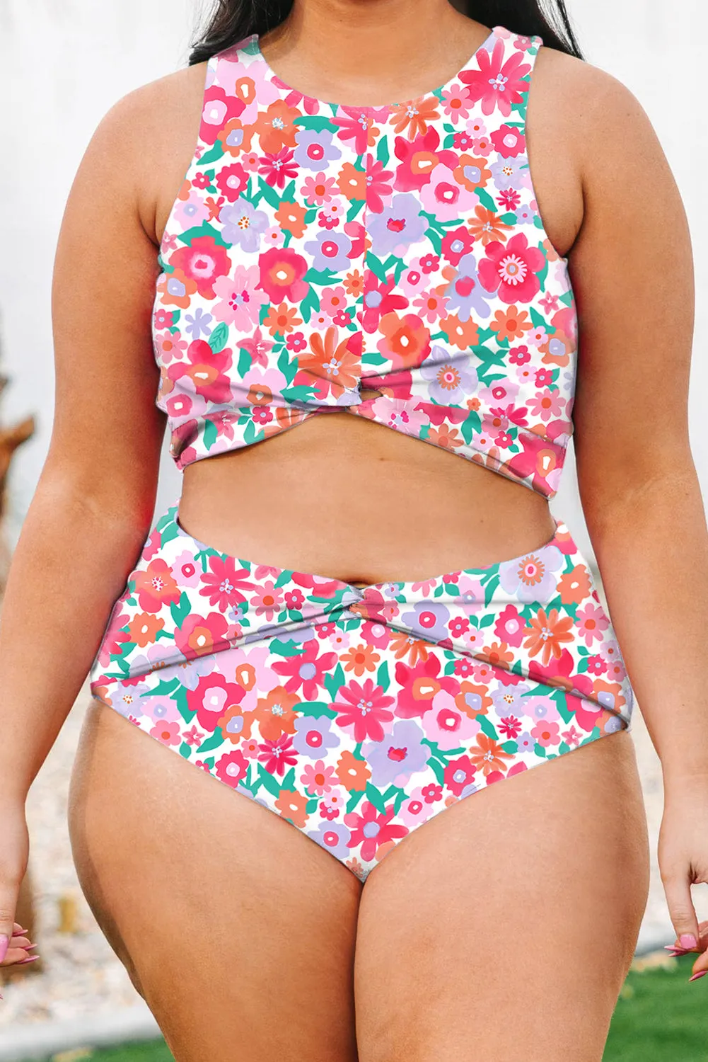 Rose Plus Size Floral Print Twisted High Waist Bikini Set sold by Beagle Boutique product image thumbnail 5