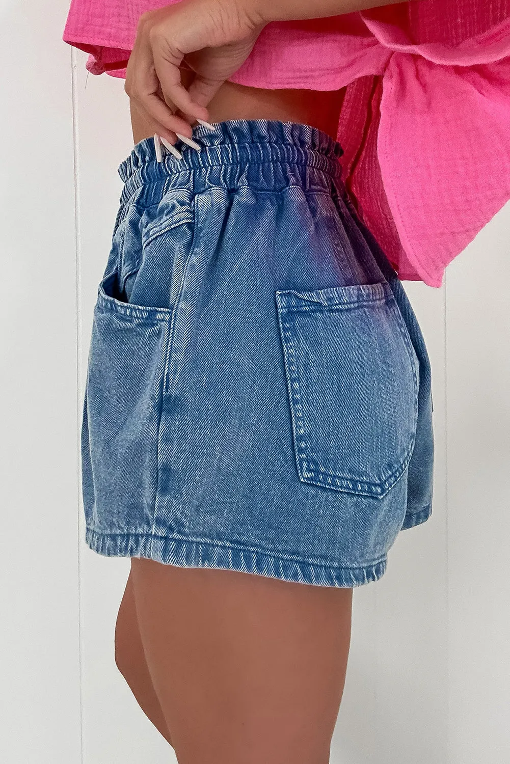 Ashleigh Blue Drawstring High Waist Casual Denim Shorts with Pockets sold by Beagle Boutique product image thumbnail 2