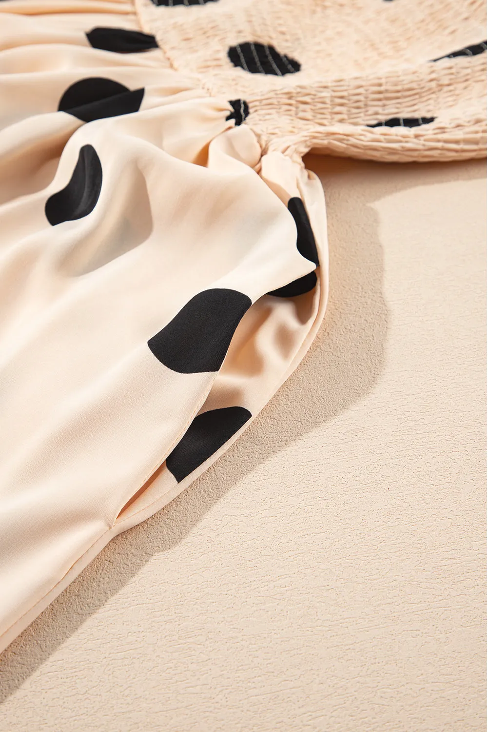 Oatmeal Polka Dot Smocked Fit Flared Sleeveless Long Dress sold by Beagle Boutique product image thumbnail 5