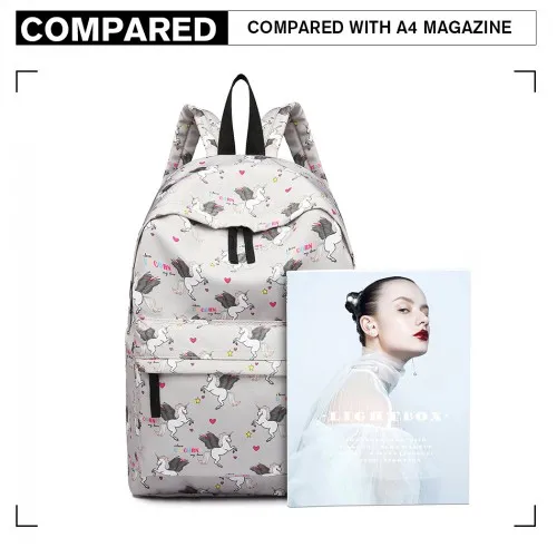 E1401 UN - Miss Lulu Large Backpack Unicorn Print - Grey sold by Beagle Boutique product image thumbnail 5