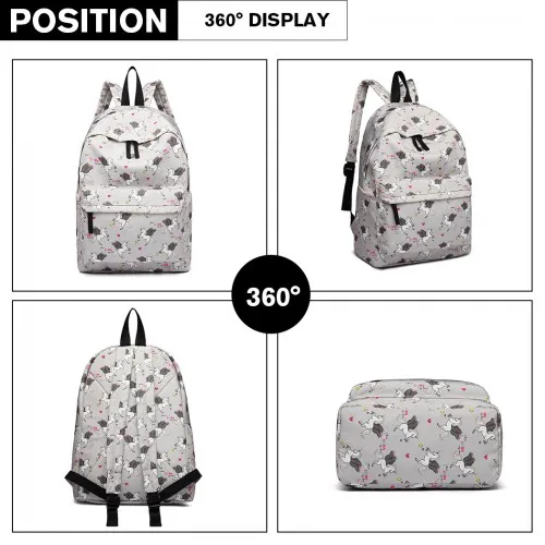 E1401 UN - Miss Lulu Large Backpack Unicorn Print - Grey sold by Beagle Boutique product image thumbnail 3