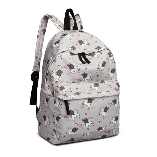E1401 UN - Miss Lulu Large Backpack Unicorn Print - Grey sold by Beagle Boutique product image thumbnail 2