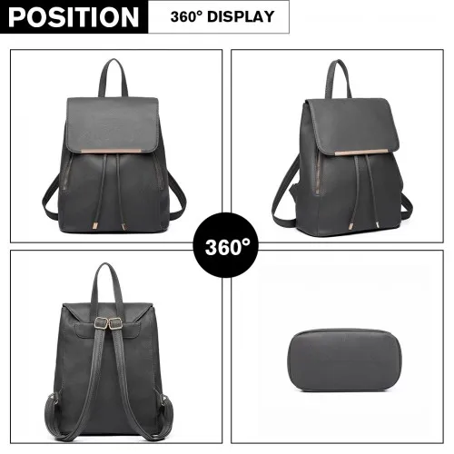 E1669 - Miss Lulu Faux Leather Stylish Fashion Backpack - Grey sold by Beagle Boutique product image thumbnail 3