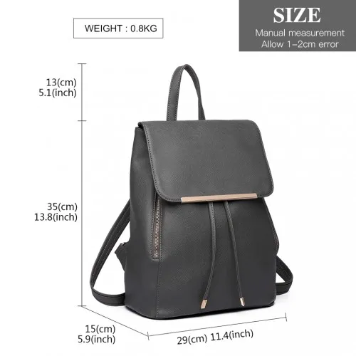 E1669 - Miss Lulu Faux Leather Stylish Fashion Backpack - Grey sold by Beagle Boutique product image thumbnail 4