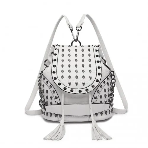 L1414 - Miss Lulu Skull Studded Backpack Shoulder Bag - Beige sold by Beagle Boutique