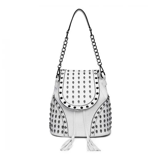 L1414 - Miss Lulu Skull Studded Backpack Shoulder Bag - Beige sold by Beagle Boutique product image thumbnail 2