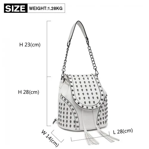 L1414 - Miss Lulu Skull Studded Backpack Shoulder Bag - Beige sold by Beagle Boutique product image thumbnail 5