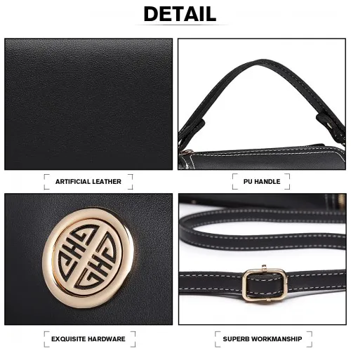 E1851 - Miss Lulu Leather Look Dual Zipped Handbag - Black sold by Beagle Boutique product image thumbnail 3