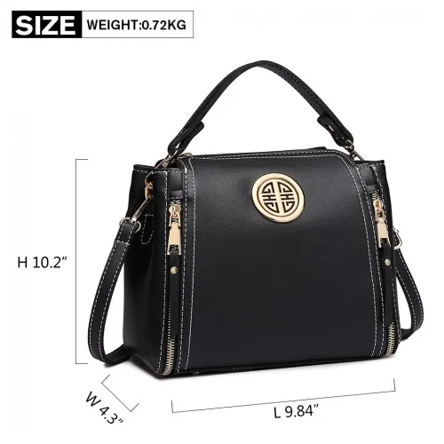 E1851 - Miss Lulu Leather Look Dual Zipped Handbag - Black sold by Beagle Boutique product image thumbnail 4