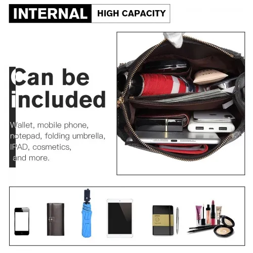 E1851 - Miss Lulu Leather Look Dual Zipped Handbag - Black sold by Beagle Boutique product image thumbnail 5