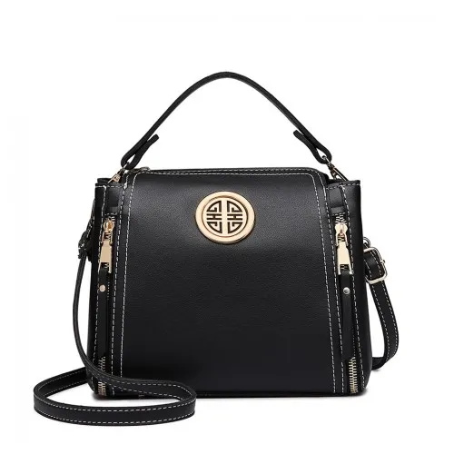 E1851 - Miss Lulu Leather Look Dual Zipped Handbag - Black sold by Beagle Boutique