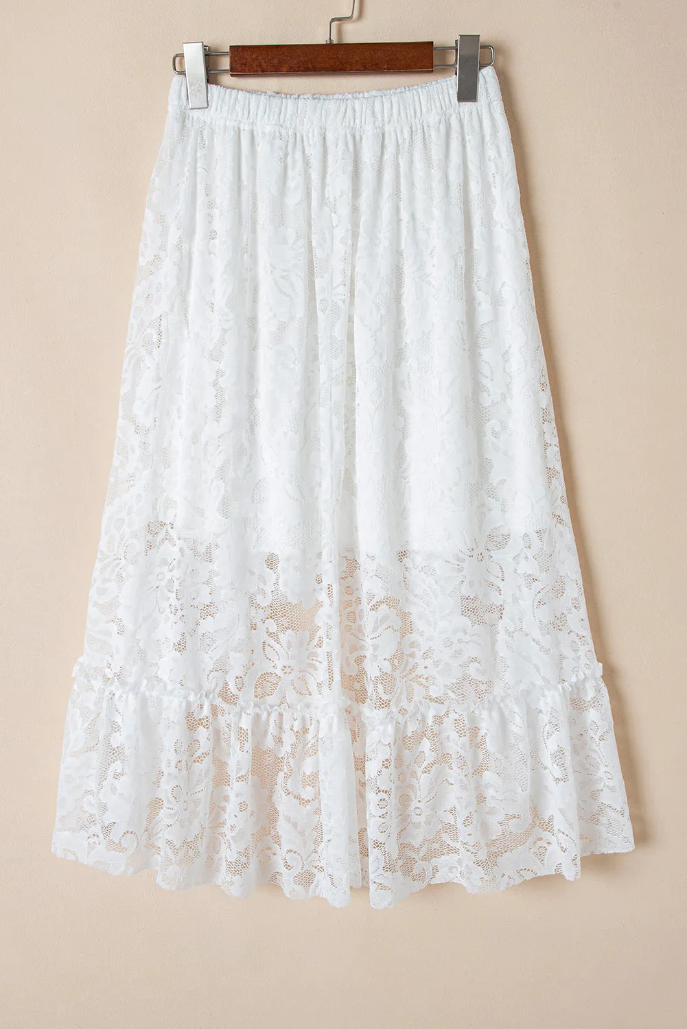 White Lace Ruffled High-low Hem Midi Skirt sold by Beagle Boutique product image thumbnail 4