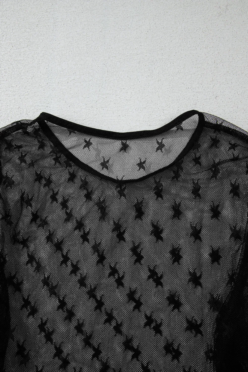 Black Star Print Mesh Sheer Slim Long Sleeve Top sold by Beagle Boutique product image thumbnail 4