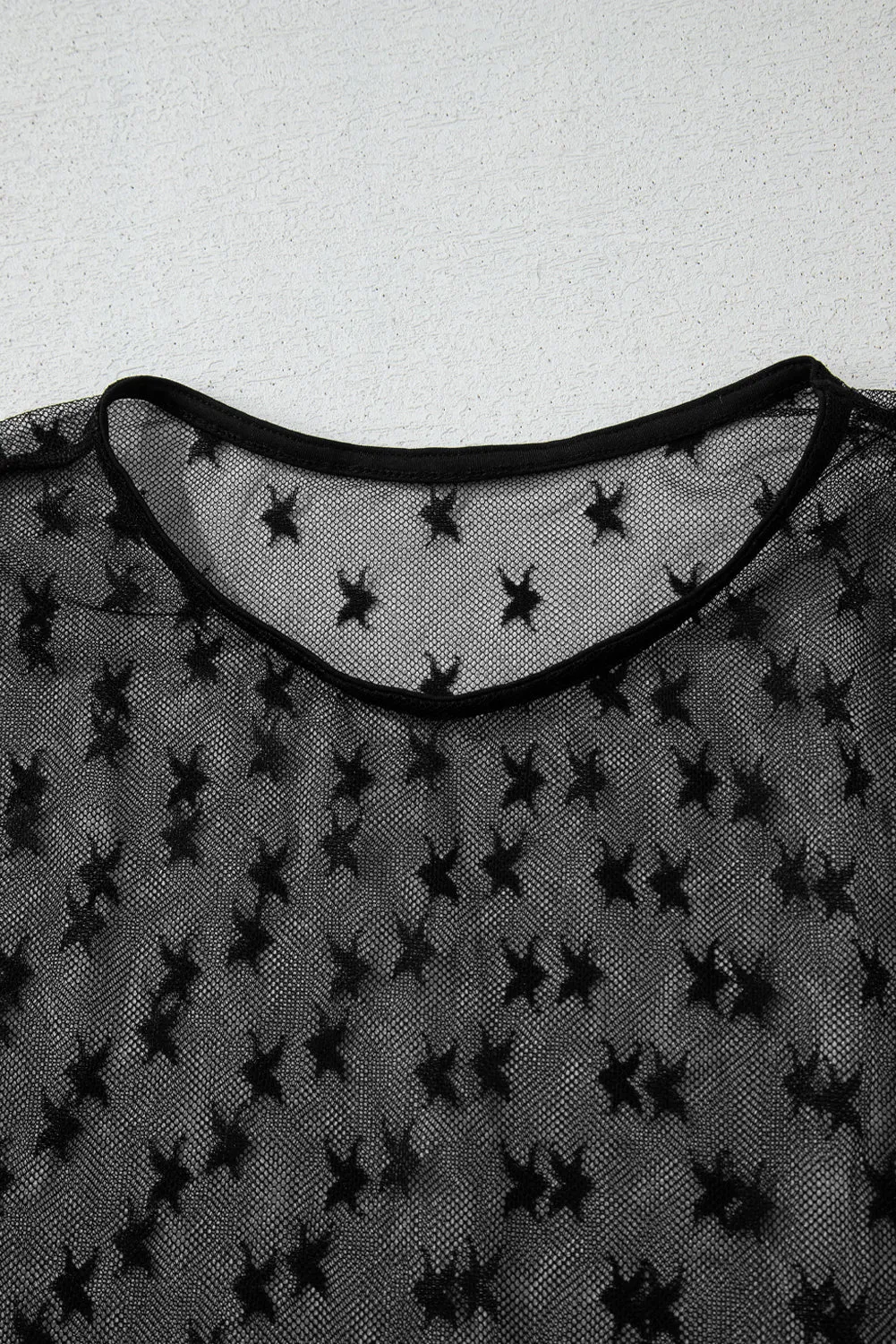 Black Star Print Mesh Sheer Slim Long Sleeve Top sold by Beagle Boutique product image thumbnail 5
