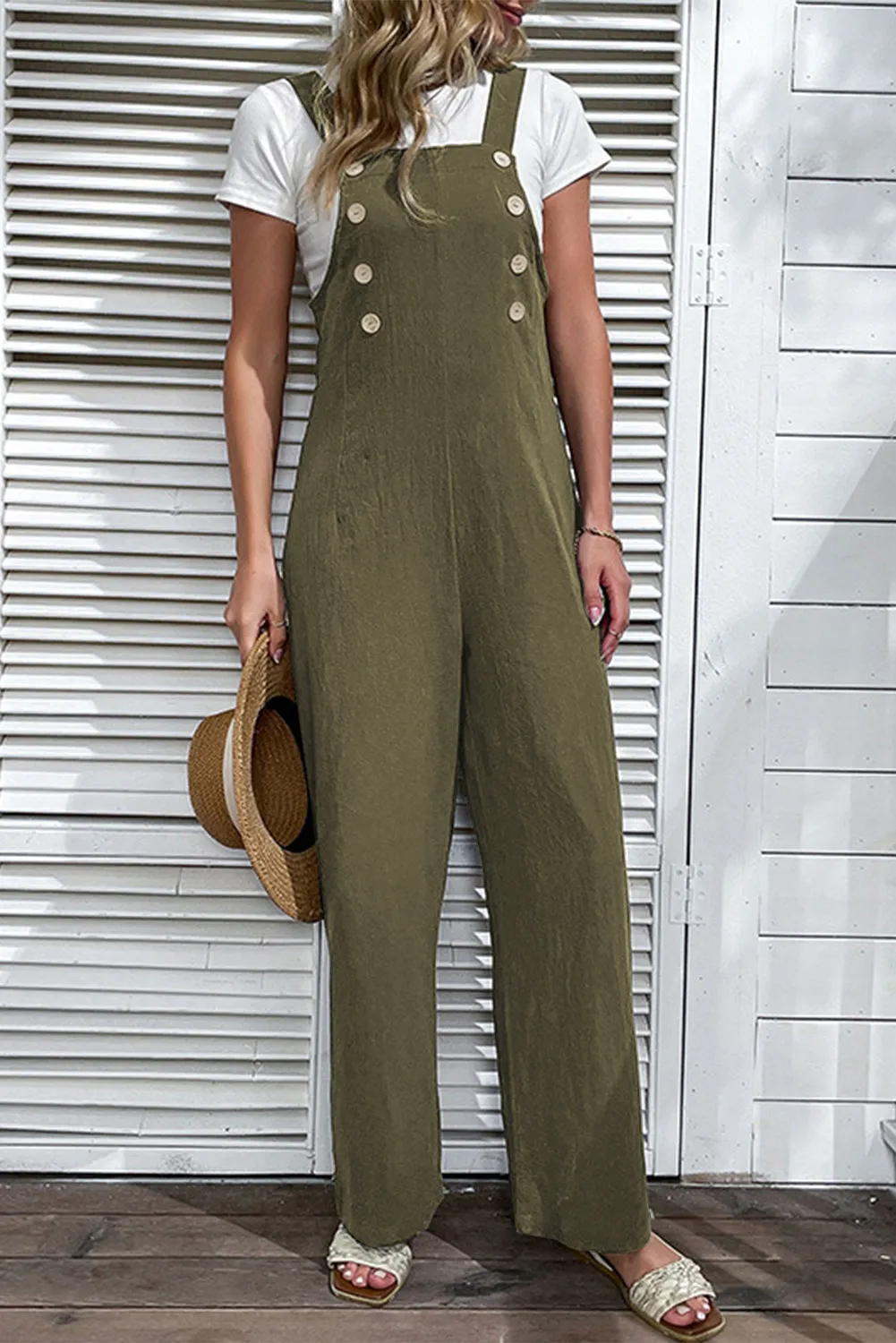 Jungle Green Solid Colour Buttoned Straight Leg Overall sold by Beagle Boutique