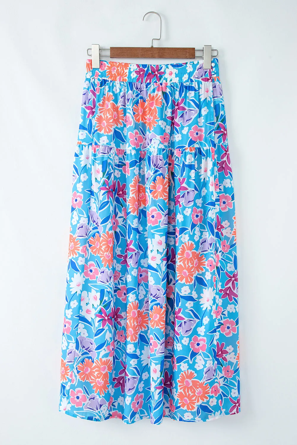 Sky Blue Floral Printed High Waist Split Wrap Long Skirt sold by Beagle Boutique product image thumbnail 3
