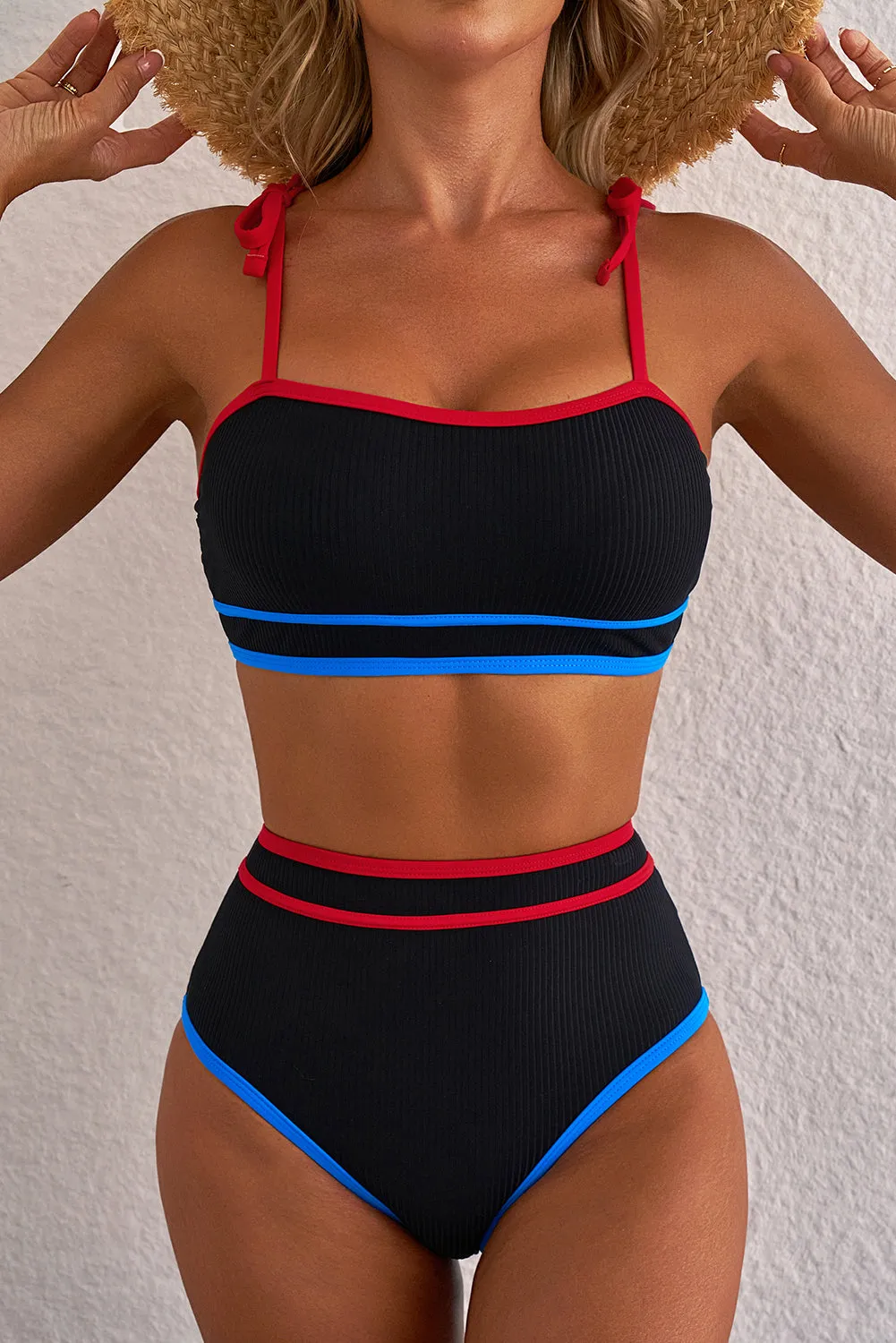 Black Triple Colour Trimmed High Waist Bikini Set sold by Beagle Boutique product image thumbnail 4