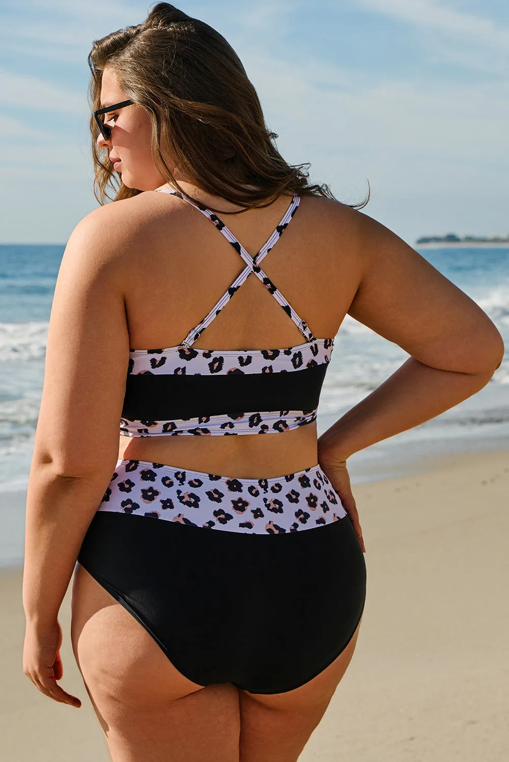Black 2pcs Leopard Patchwork Plus Size High Waisted Swimsuit sold by Beagle Boutique product image thumbnail 2
