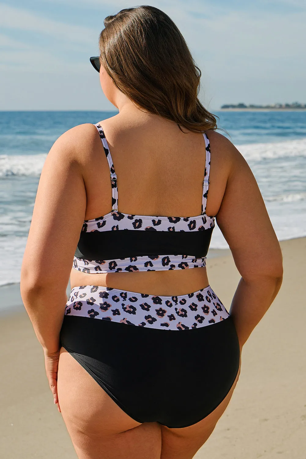 Black 2pcs Leopard Patchwork Plus Size High Waisted Swimsuit sold by Beagle Boutique product image thumbnail 3