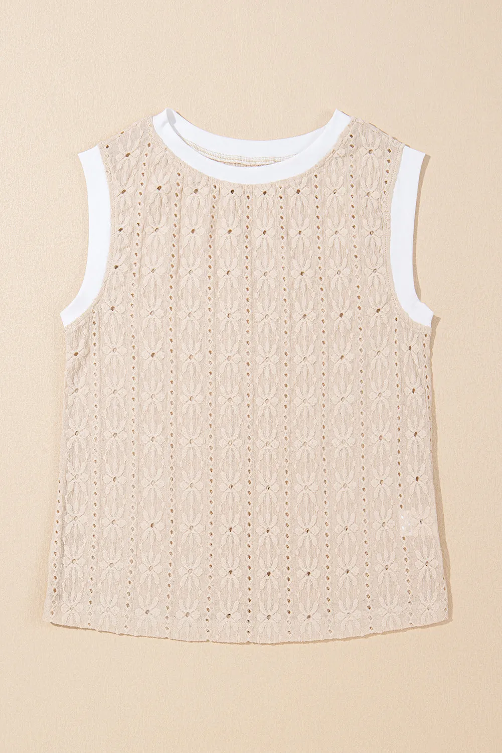 Oatmeal Floral Textured Crew Neck Tank Top sold by Beagle Boutique product image thumbnail 5