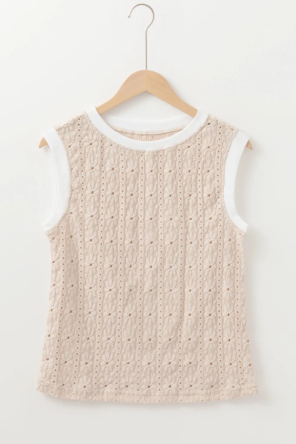 Oatmeal Floral Textured Crew Neck Tank Top sold by Beagle Boutique product image thumbnail 3