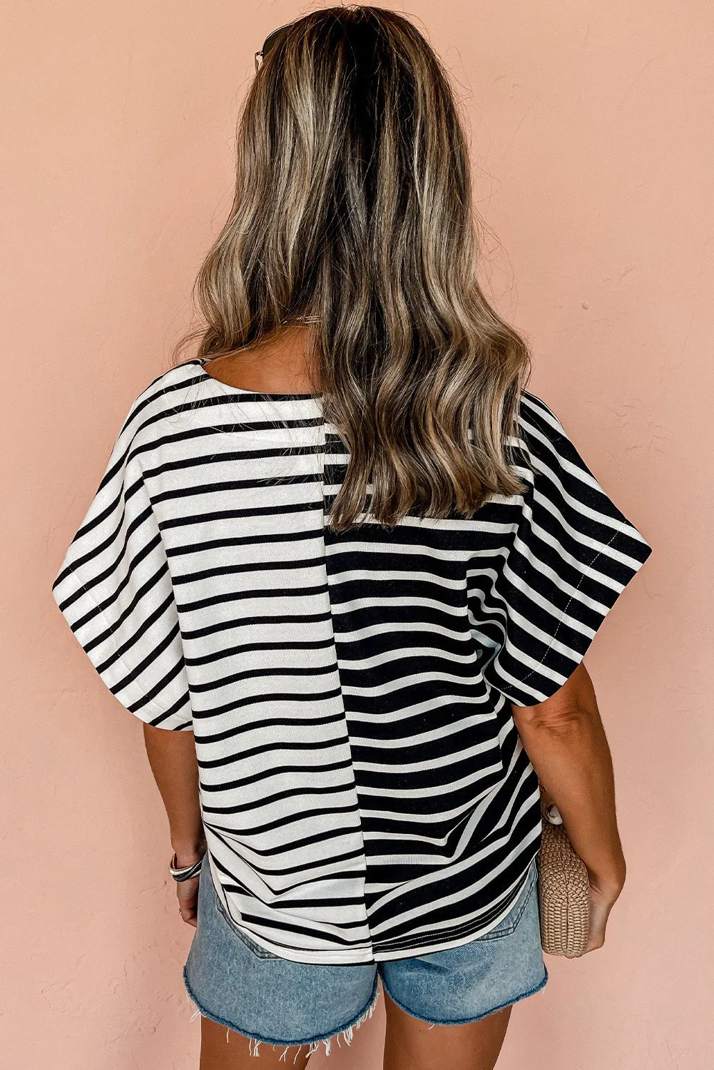 Black Stripe Two Tone Colourblock V Neck T Shirt sold by Beagle Boutique product image thumbnail 2
